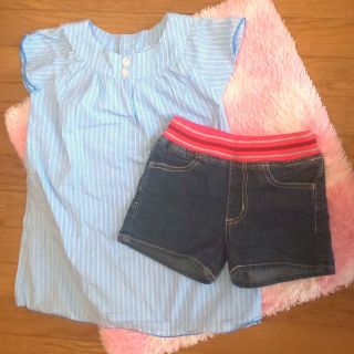 フェリシモ(FELISSIMO)の子供服 シャツ ワンピース 綿100％ フェリシモ デニムパンツ セット 女の子(ワンピース)