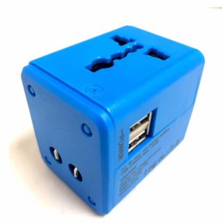 マルチ変換プラグ 海外コンセント 電源形状交換 急速充電 2USB 充電器 青(変圧器/アダプター)