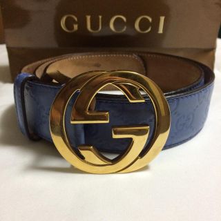 グッチ(Gucci)の希少 GUCCI シグネチャーレザーベルト ライトブルー(ベルト)