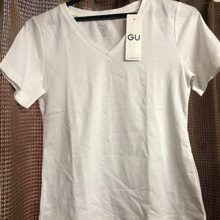 ジーユー(GU)のGU Vネック Tシャツ 白 レディース Sサイズ(Tシャツ(半袖/袖なし))