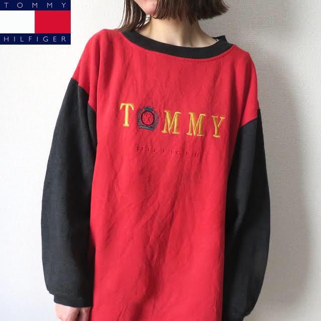 TOMMY HILFIGER(トミーヒルフィガー)の90s トミーヒルフィガー 刺繍ロゴ スウェット トレーナー 古着女子 レディースのトップス(トレーナー/スウェット)の商品写真