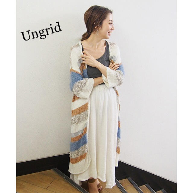 Ungrid(アングリッド)のUngrid ミックスヤーンボーダーニットカーデ レディースのジャケット/アウター(ガウンコート)の商品写真