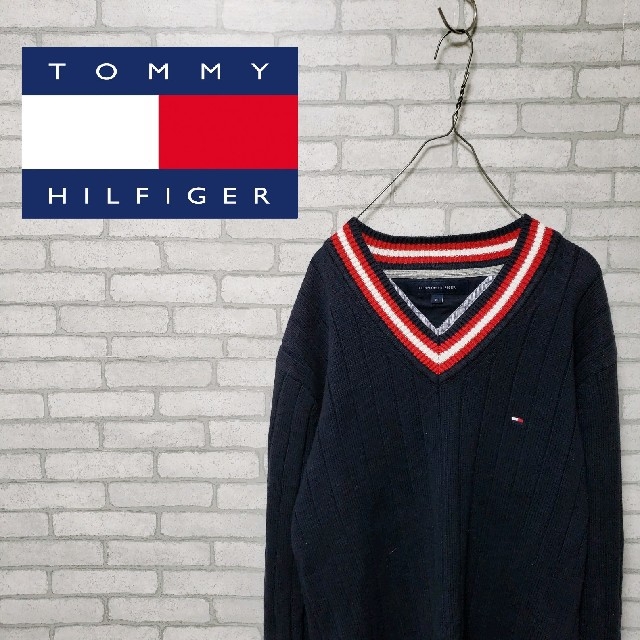 TOMMY HILFIGER(トミーヒルフィガー)の【TOMMY HILFIGER】古着 チルデンニット ワンポイントロゴ メンズのトップス(ニット/セーター)の商品写真