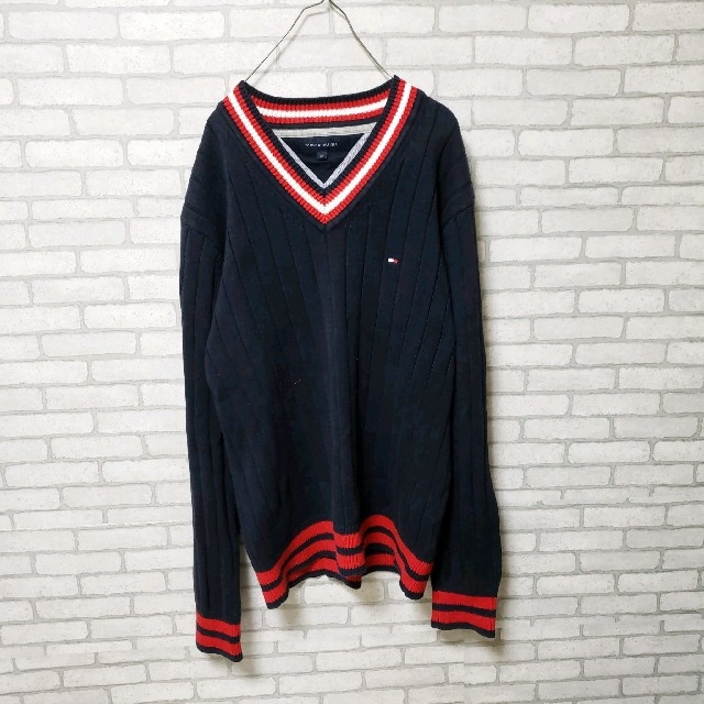 TOMMY HILFIGER(トミーヒルフィガー)の【TOMMY HILFIGER】古着 チルデンニット ワンポイントロゴ メンズのトップス(ニット/セーター)の商品写真