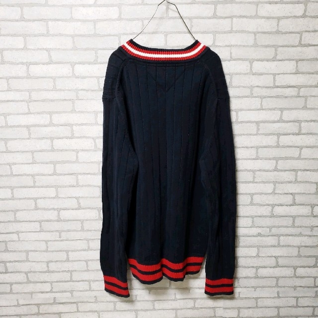 TOMMY HILFIGER(トミーヒルフィガー)の【TOMMY HILFIGER】古着 チルデンニット ワンポイントロゴ メンズのトップス(ニット/セーター)の商品写真