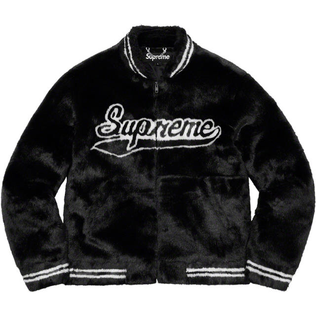 豊富なギフト - Supreme Supreme M Black Jacket Varsity Fur Faux ブルゾン