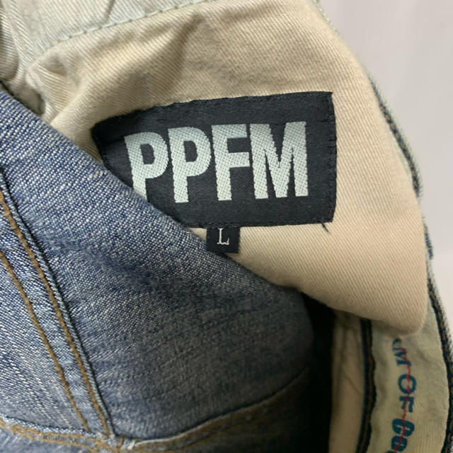 PPFM(ピーピーエフエム)の名作　PPFM ピーピーエフエム　再構築　ミリタリー　迷彩　デニム　レザー メンズのパンツ(デニム/ジーンズ)の商品写真