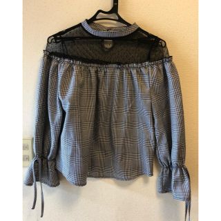 ザラ(ZARA)のチェックトップス　胸元レース(カットソー(長袖/七分))