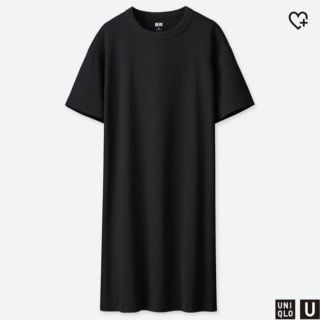 ユニクロ(UNIQLO)のUNIQLO ユニクロユー　クルーネックTワンピース　黒　ワンピ　Tシャツワンピ(ひざ丈ワンピース)