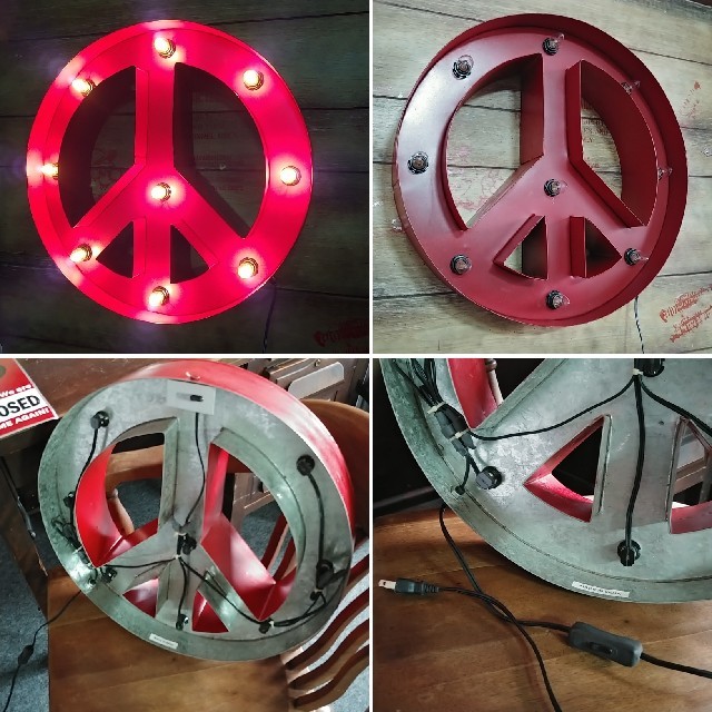 ピースマーク 電飾看板（RED）Peace symbols ウォールデコ/屋