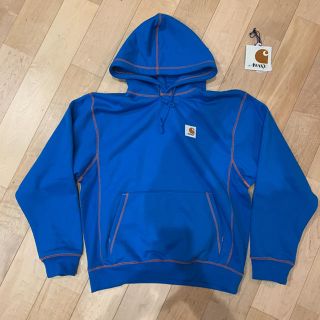 アウェイク(AWAKE)のAWAKE NY × CARHARTT M フーディ　ブルー/オレンジ(スウェット)