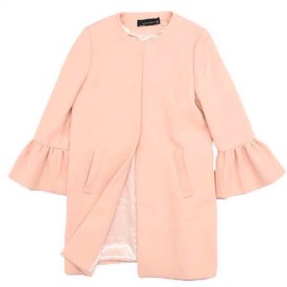 ザラ(ZARA)のZARA WOMANノーカラー フリル袖 オープンコート(ロングコート)