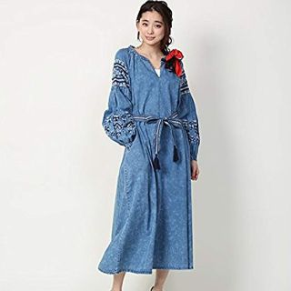 フリークスストア(FREAK'S STORE)の（ベイビージョンブ様専用）フリークスストア　刺繍デニムワンピース(ロングワンピース/マキシワンピース)