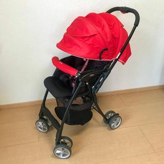 アップリカ(Aprica)の【洗い替えシート有り】美品　アップリカ　エアリア　除菌済み　A型　ベビーカー　赤(ベビーカー/バギー)