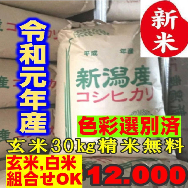 新米・令和元年産玄米新潟コシヒカリ30kg(10kg×3)精米無料☆農家直送