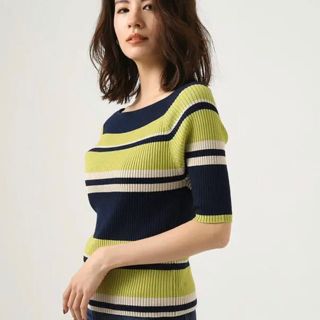 アズールバイマウジー(AZUL by moussy)の【AZUL BY MOUSSY】ハーフスリーブボーダーニットトップス(ニット/セーター)