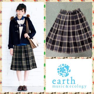 アースミュージックアンドエコロジー(earth music & ecology)のアース♡チェックタック膝丈スカート(ひざ丈スカート)