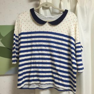 ビュルデサボン(bulle de savon)のドットパネルボーダー襟付きカットソー(Tシャツ(長袖/七分))