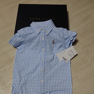 ポロラルフローレン(POLO RALPH LAUREN)のラルフローレン チェックシャツ 半袖シャツ  ブルー ロンパース 70(ロンパース)
