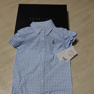 ポロラルフローレン(POLO RALPH LAUREN)のラルフローレン チェックシャツ 半袖シャツ  ブルー ロンパース 70(ロンパース)