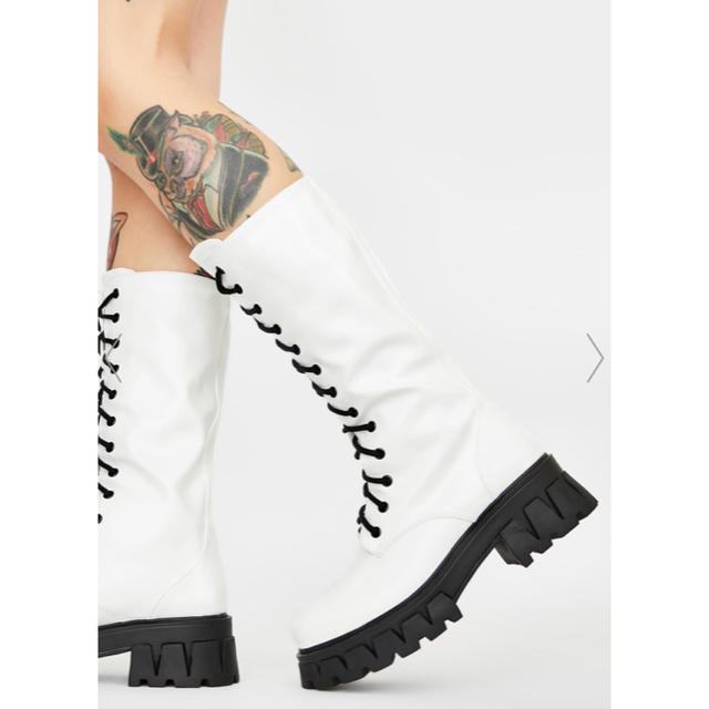 WHITE TRINITY PATENT CALF HIGH BOOTS