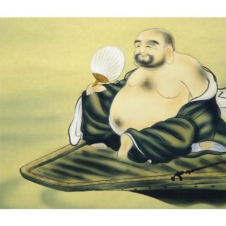 【模写】掛軸 寿仙『船上布袋』絹本 肉筆 共箱付 掛け軸 a061815