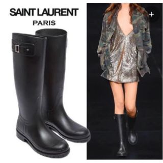 SAINT LAURENT PARIS サンローランパリ Festival 25 black rubber boots スパンコール付き ラバー ロング レインブーツ レディース ブラック M1427328