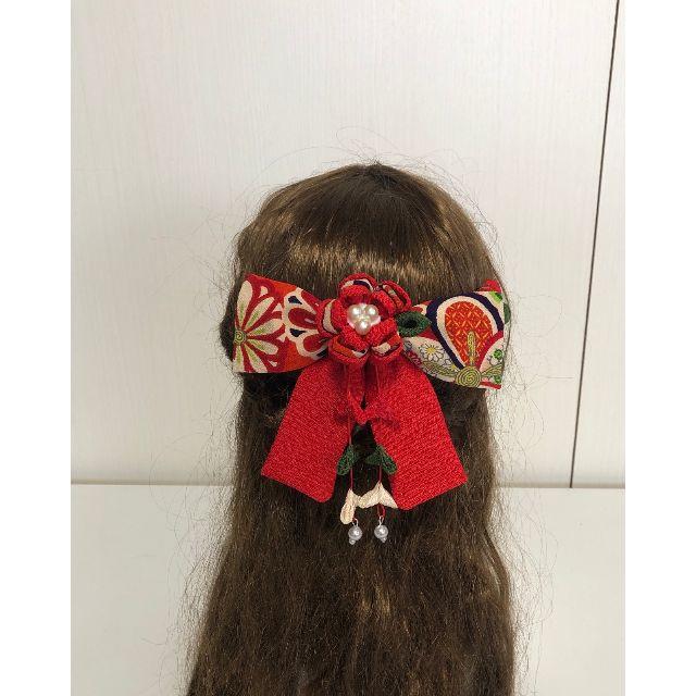 赤い古典柄リボンの髪飾りセット7（卒業式・袴・ちりめん細工）