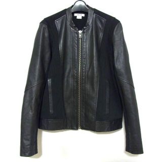 ヘルムートラング(HELMUT LANG)の14SS ヘルムートラング レザー 切替 ライダース ジャケット P 黒(ライダースジャケット)