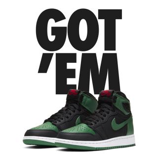 ナイキ(NIKE)のAIR JORDAN 1 BALCK/PINE GREEN GS(スニーカー)