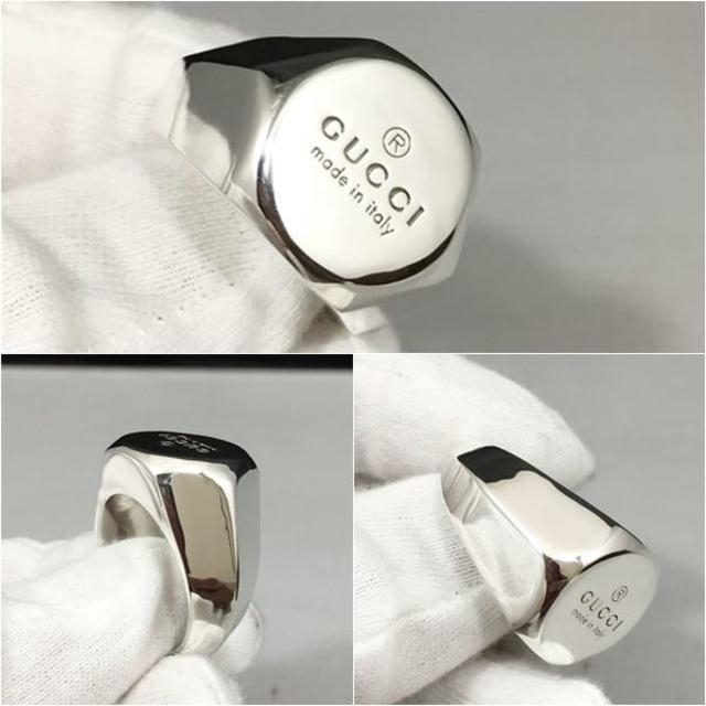 新品仕上 レア品 グッチ GUCCI ロゴ 印台 ボルト シルバー リング 指輪