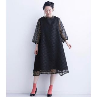 メルロー(merlot)の【merlot plus結婚式ワンピース 】シースルードットワンピース(ひざ丈ワンピース)