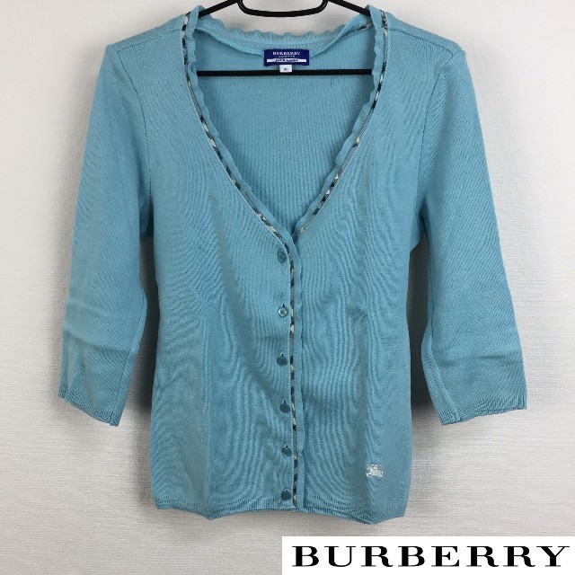 BURBERRY BLUE LABEL(バーバリーブルーレーベル)の美品 BURBERRY BLUE LABEL 7分袖カーディガン ブルー系 レディースのトップス(カーディガン)の商品写真