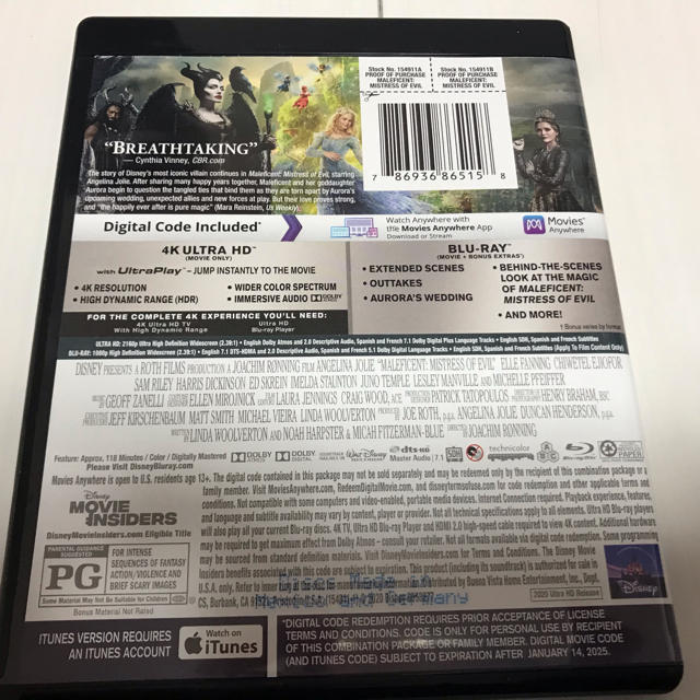 Disney(ディズニー)のマレフィセント２ 4K ULTARA HD ブルーレイ海外盤　4Kのみに日本語有 エンタメ/ホビーのDVD/ブルーレイ(外国映画)の商品写真