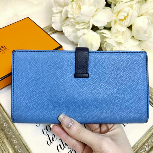 Hermes エルメス 長財布ベアンスフレ ブルージーン 青 バイカラー 定番