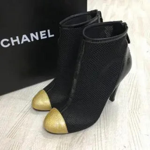 CHANEL  シャネルバイカラーメッシュブーティ　ブーツ