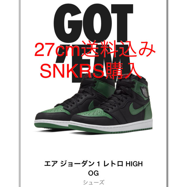 NIKE(ナイキ)のNike air Jordan 1 pine green 27 ナイキジョーダン メンズの靴/シューズ(スニーカー)の商品写真