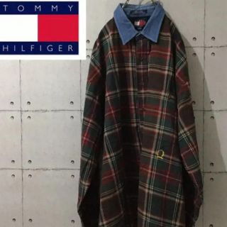 トミーヒルフィガー(TOMMY HILFIGER)の[レア] トミーヒルフィガー☆ エンブレムシャツ XL 襟デニム サイパン製(シャツ)