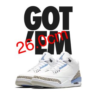 ナイキ(NIKE)のair jordan 3 UNC 26.0cm(スニーカー)