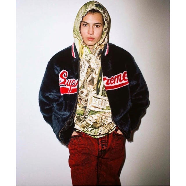 Supreme - XL□Supreme Faux Fur Varsity Jacket Navyの通販 by R.T's