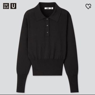 ユニクロ(UNIQLO)の【新品未使用タグ付き】UniqloU ニットポロシャツ ブラック(ポロシャツ)