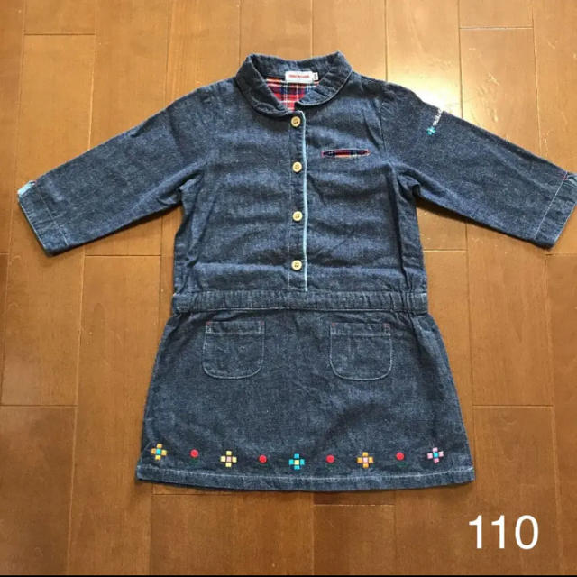 mikihouse(ミキハウス)のミキハウス　デニムワンピース　110 キッズ/ベビー/マタニティのキッズ服女の子用(90cm~)(ワンピース)の商品写真