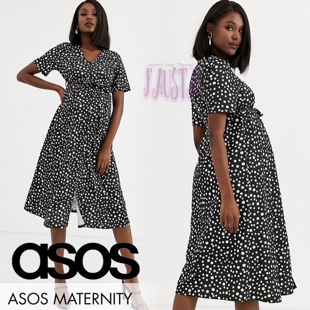 asos(エイソス)のASOSマタニティ 授乳服 ミモレ丈ドレス 半袖 Aライン M キッズ/ベビー/マタニティのマタニティ(マタニティワンピース)の商品写真