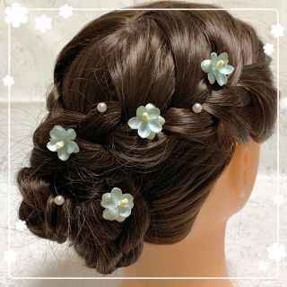 パステル ブルー 小花 ❤︎ パールピン ❤︎ Uピン 7本セット(ヘアピン)