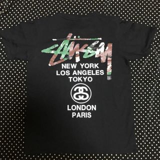 ステューシー(STUSSY)のstussy tシャツ ブラック バックロゴ 迷彩 S 150cm(Tシャツ/カットソー(半袖/袖なし))