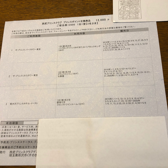 新作の予約販売も。 プリンスホテル無料宿泊券 1泊2名朝食付き 20000