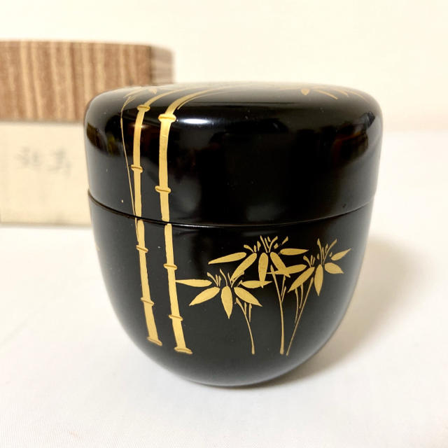 黒漆塗 金蒔絵 中棗 漆 竹蒔絵 利久棗 竹紋 竹文 なつめ 茶道具の通販