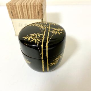 黒漆塗　金蒔絵　中棗　漆　竹蒔絵　利久棗　竹紋　竹文　なつめ　茶道具(漆芸)