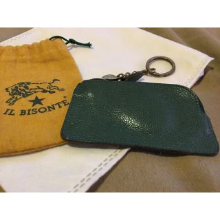 イルビゾンテ(IL BISONTE)の保管袋つき◆イルビゾンテ 正規品 コインケース キーリング付 キーホルダー 緑(コインケース/小銭入れ)