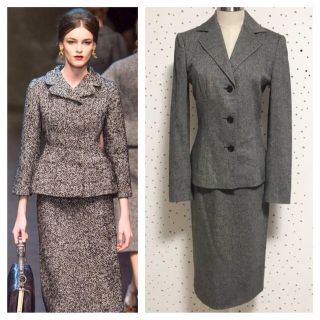 ドルチェアンドガッバーナ(DOLCE&GABBANA)の本物 ドルチェ＆ガッバーナ ノッチド スカートスーツ 38 グレー ドルガバ(スーツ)